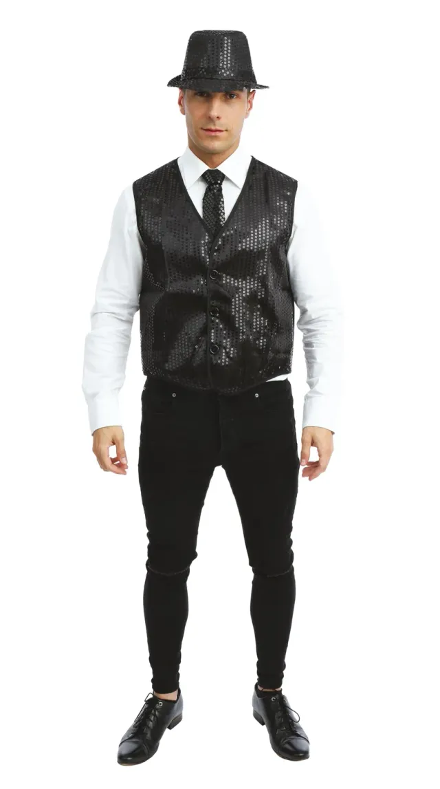 P'tit Clown Gilet Paillettes Smanicato Adulto Nero Taglia Unica
