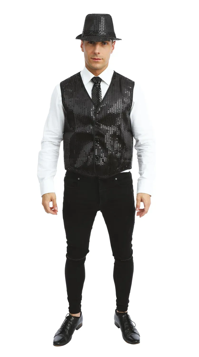 P'tit Clown Gilet Paillettes Smanicato Adulto Nero Taglia Unica