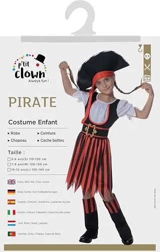 P'tit Clown costume pirata bambina 10-12 anni rosso nero