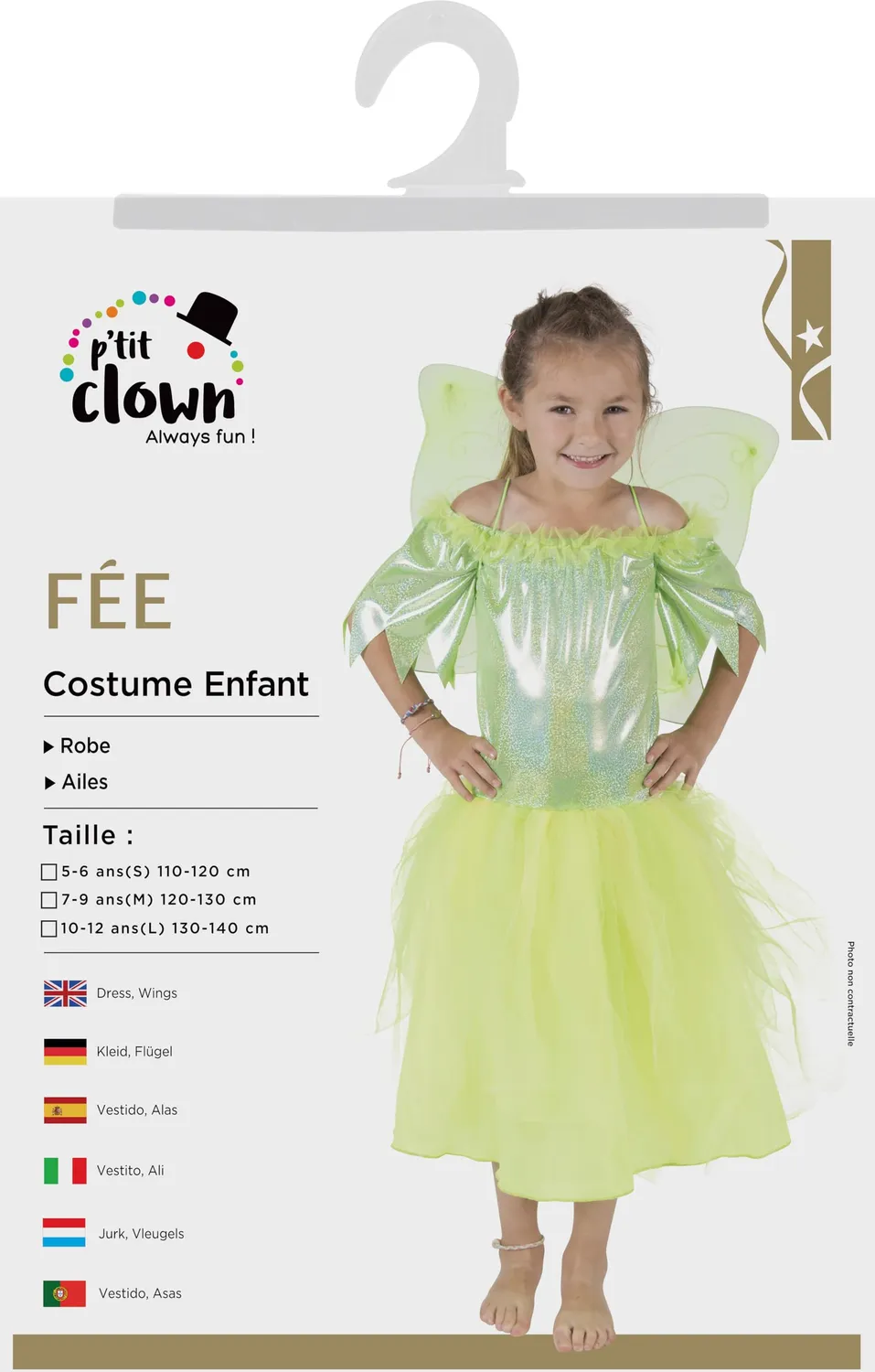 P'tit Clown Fata costume bambina vestito con ali 10-12 anni
