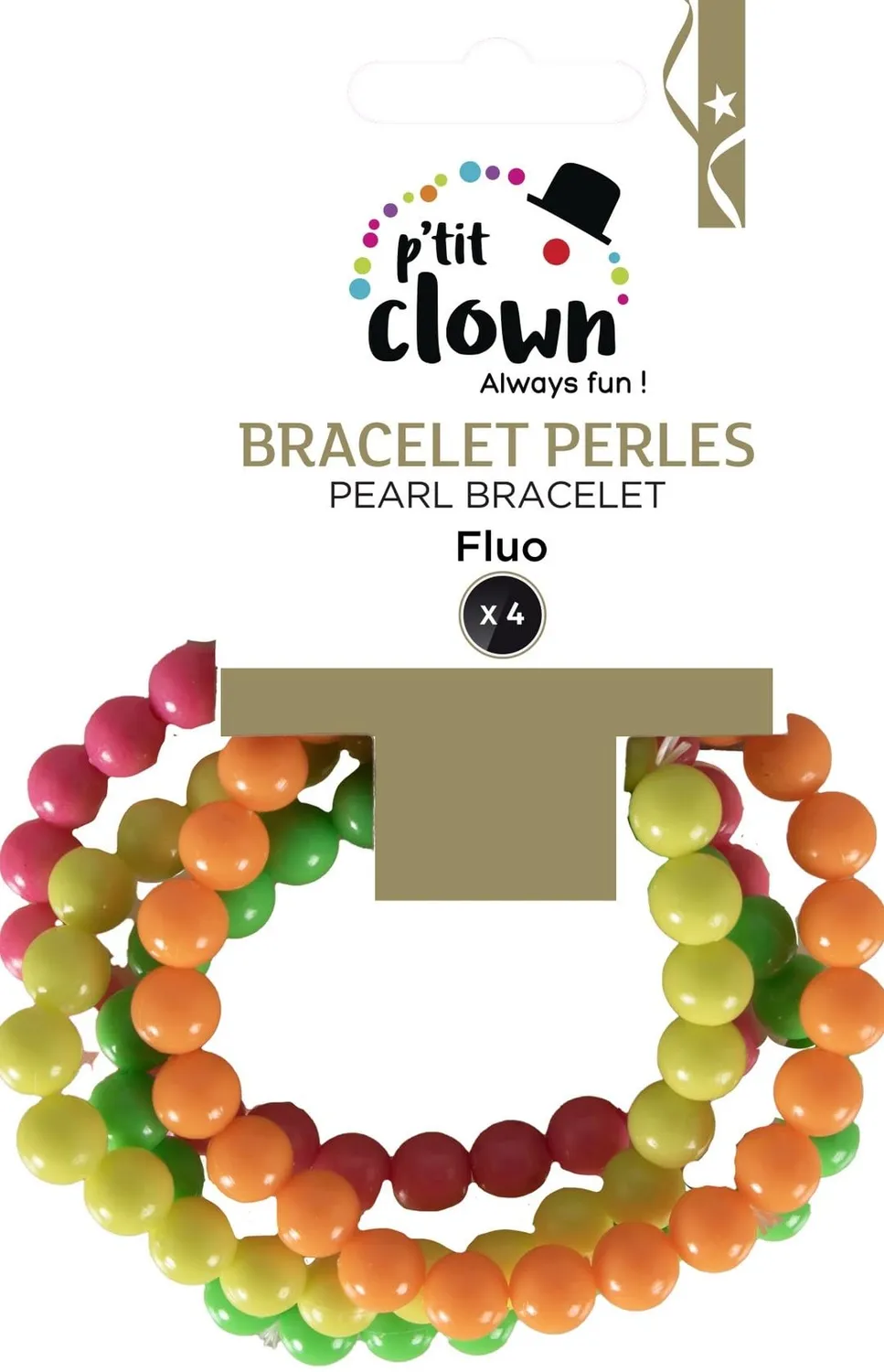 P'tit Clown Bracciali palline 10mm 4 pezzi colori fluo