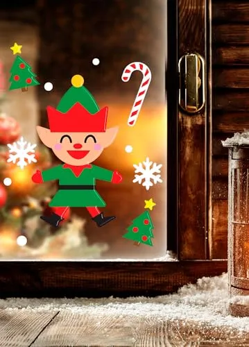 Fiestas Guirca adesivi gel finestra Natale elfo 20x25 cm