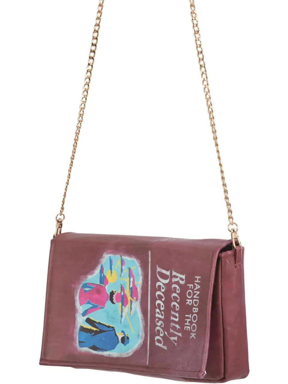 Smiffys Beetlejuice borsa tracolla Handbook bordeaux catena oro