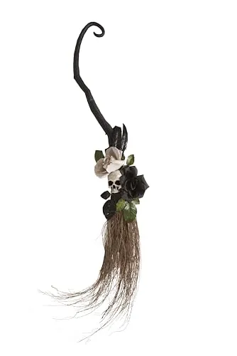 P'tit Clown Scopa Floreale Teschio Decorazione Halloween Grigia 95 cm
