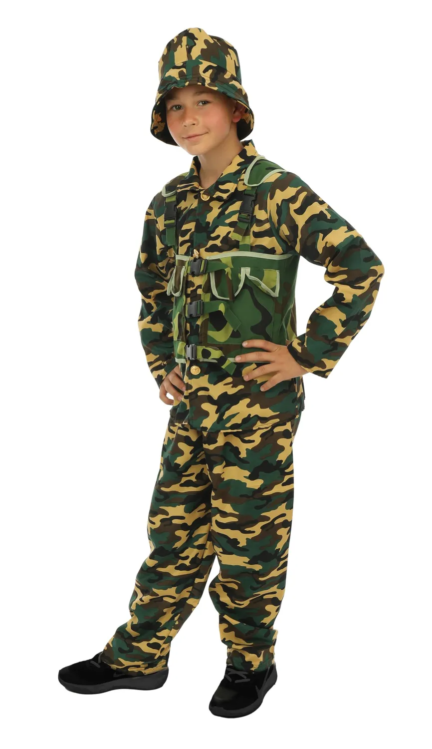 P'tit Clown Soldato costume bambino mimetico 10-12 anni