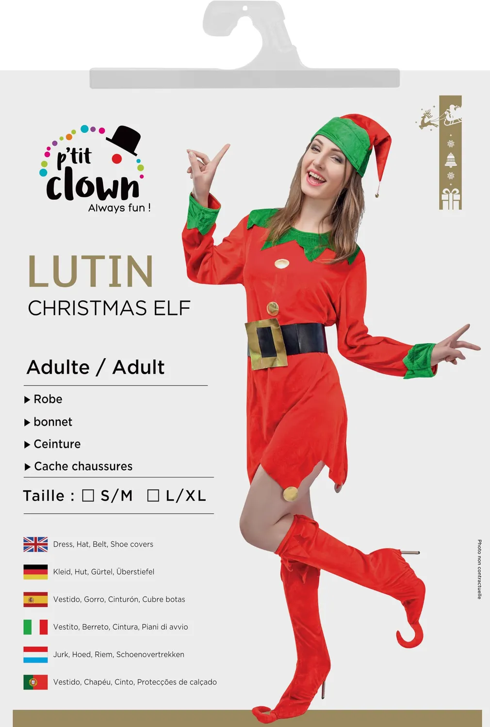 P'tit Clown Lutin costume elfo Natale donna adulto verde
