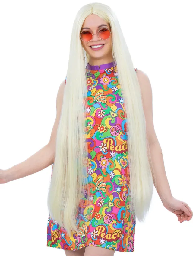 Smiffys Extra Long Hippie parrucca bionda extra lunga liscia