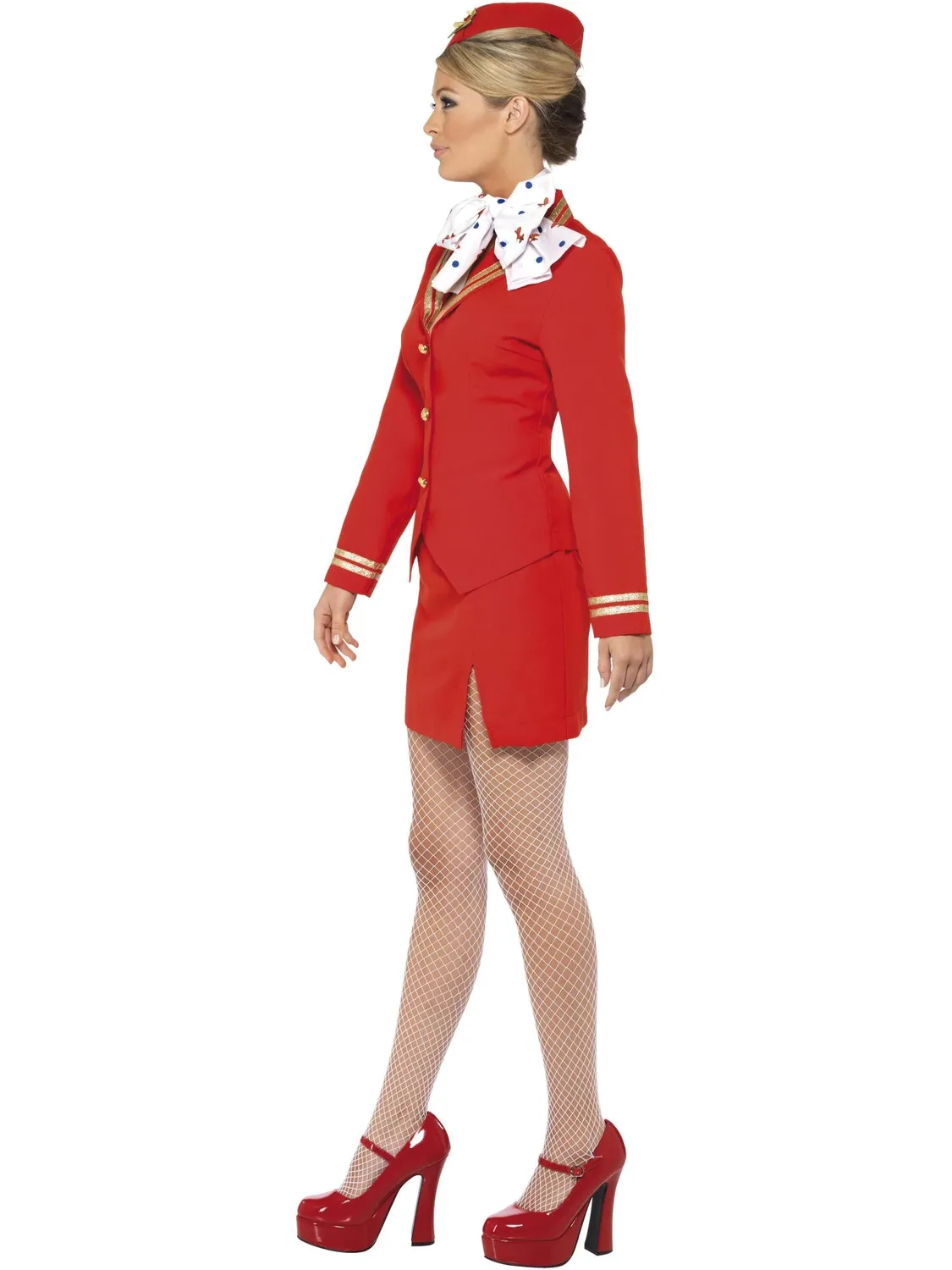 Smiffys Trolley Dolly costume hostess donna rosso M