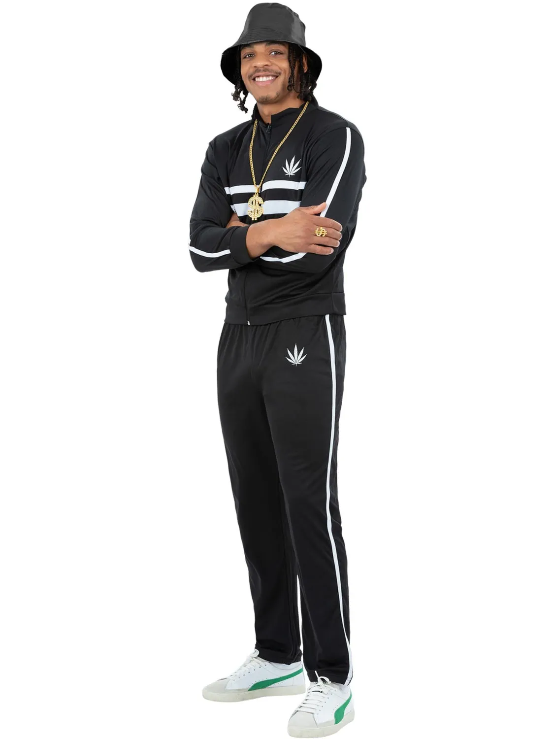 Smiffys 90s Running MC tuta costume uomo nero-bianco