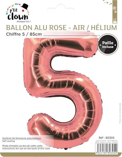 P'tit Clown re80305 palloncino numero 5 rosa oro 85 cm