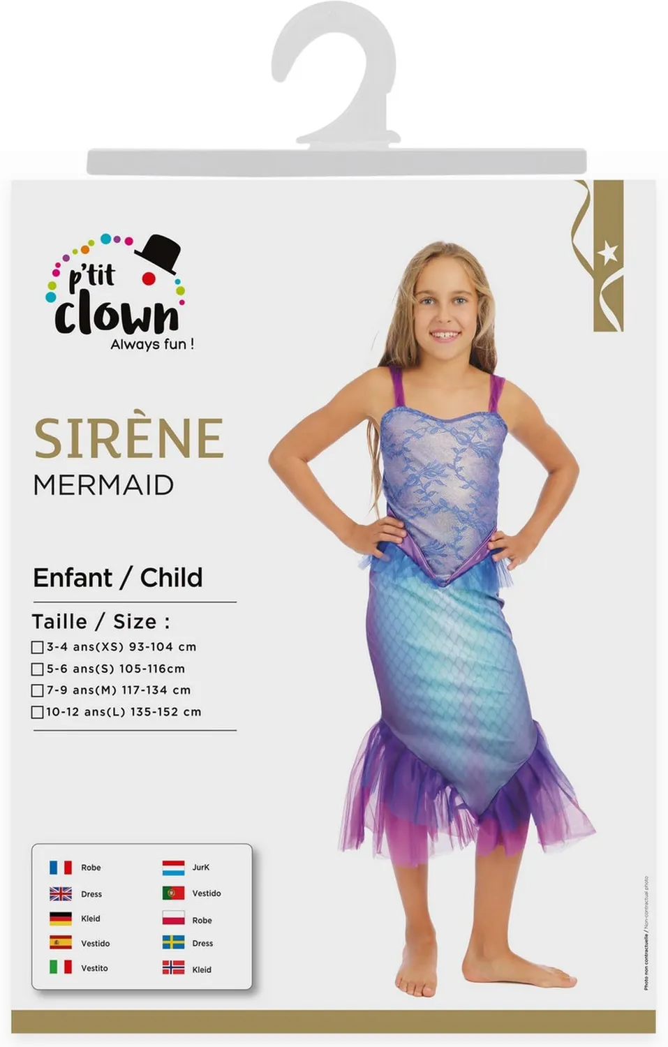 P'tit Clown Sirena costume bambina vestito lungo 10-12 anni