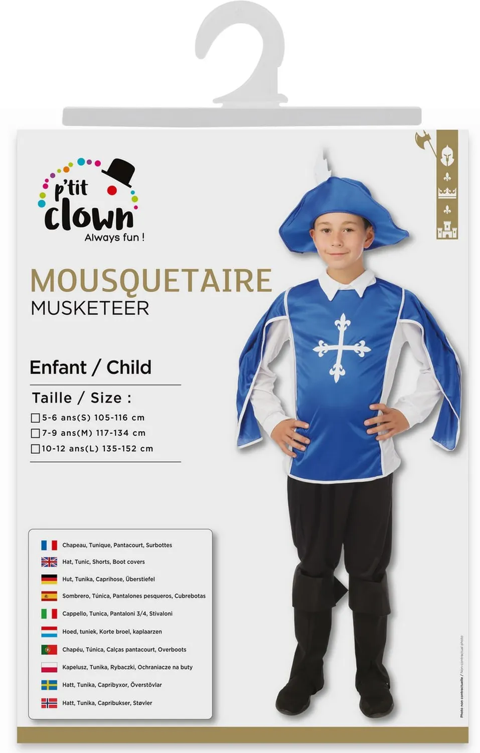 P'tit Clown costume moschettiere bambino 10-12 anni completo