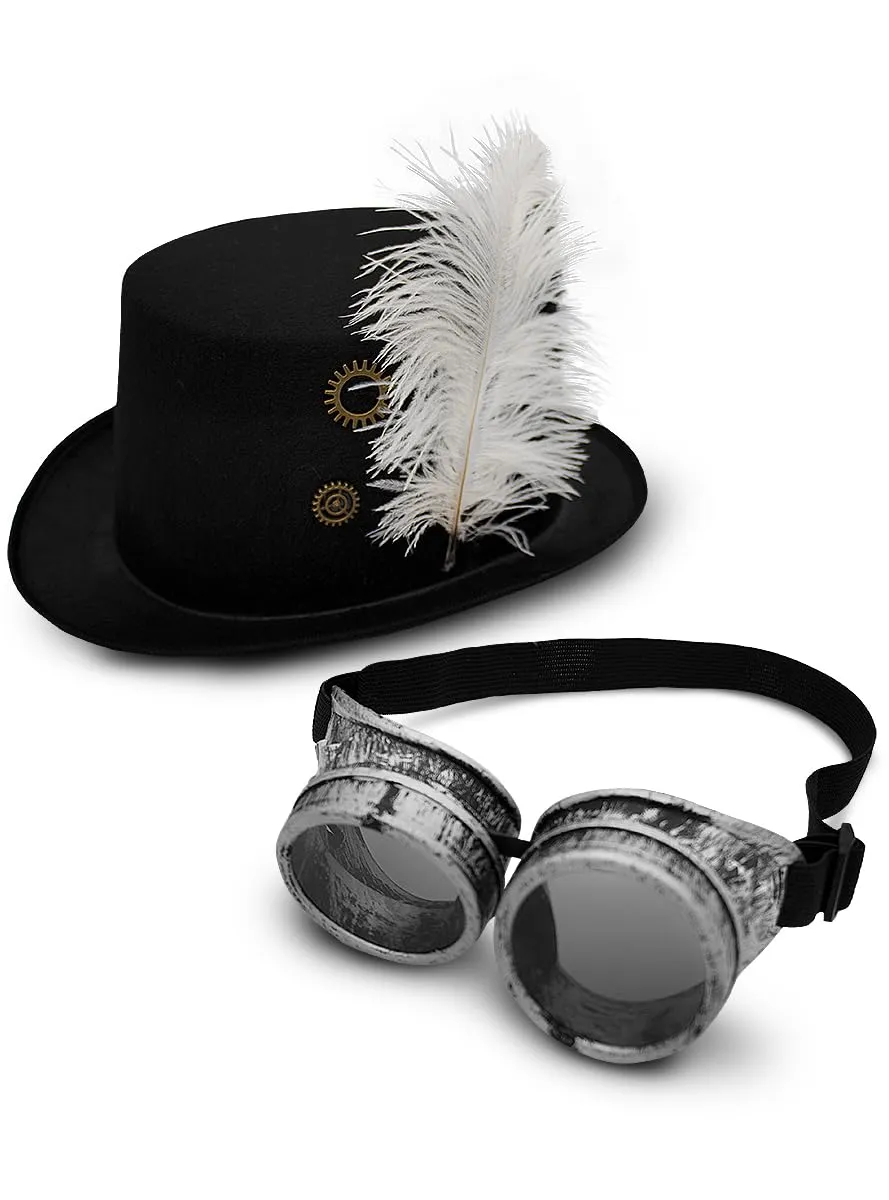 Funidelia Steampunk Cappello con occhiali adulto marrone