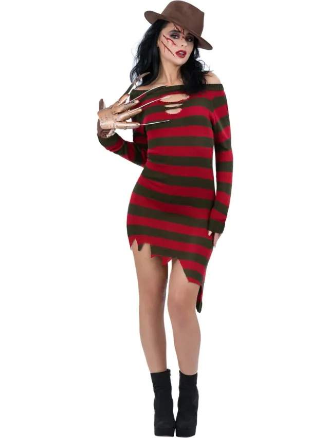 Smiffys Freddy Krueger vestito donna rosso verde