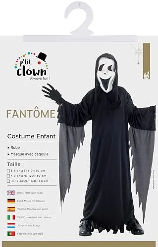 P'tit Clown costume fantasma bambino nero S con maschera