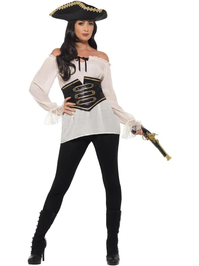 Smiffys Pirata camicia donna avorio S con corsetto