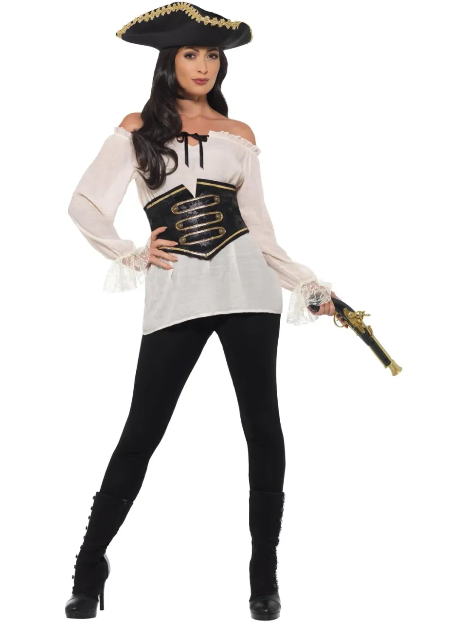 Smiffys Pirata camicia donna avorio S con corsetto