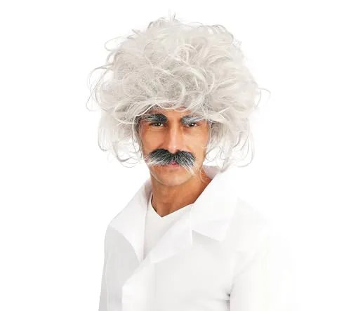 P'tit Clown Einstein parrucca bianca con baffi e sopracciglia