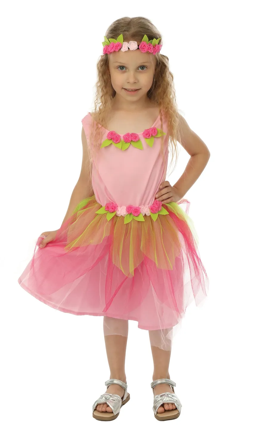 P'tit Clown costume fata rosa 7-9 anni con fascia