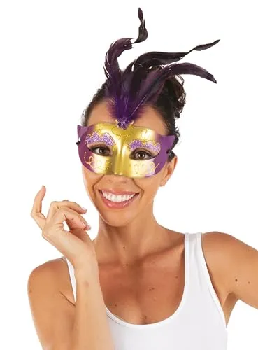 P'tit Clown Maschera Piumata Adulto Colori Assortiti Carnevale