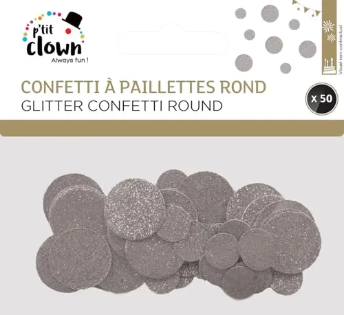 P'tit Clown re22728 coriandoli tondi argento 50 pezzi glitter