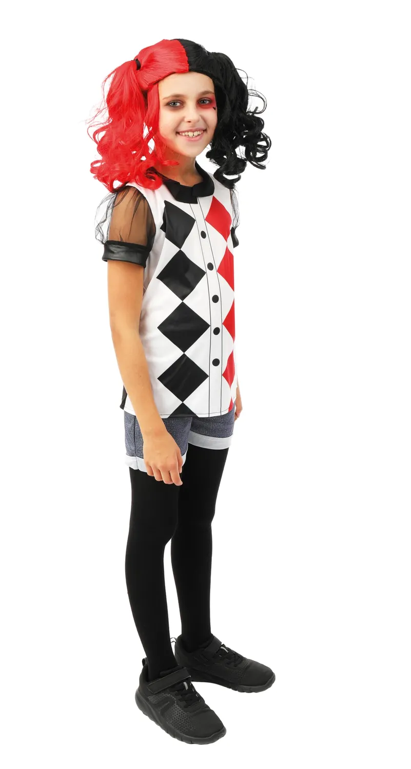 P'tit Clown Costume Clown Arlecchino Bambina 10-12 Anni Nero Rosso