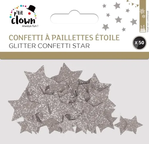 P'tit Clown re22726 coriandoli stella argento 50 pezzi glitter