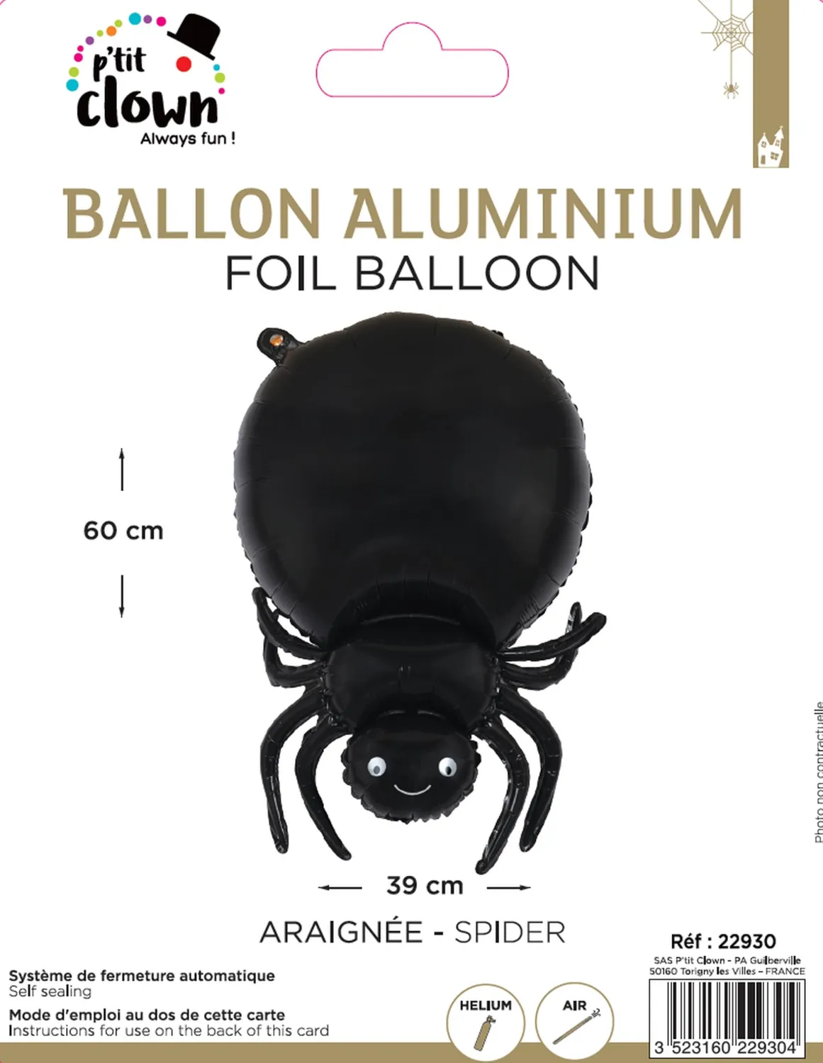 P'tit Clown re22930 palloncino ragno nero 60 cm