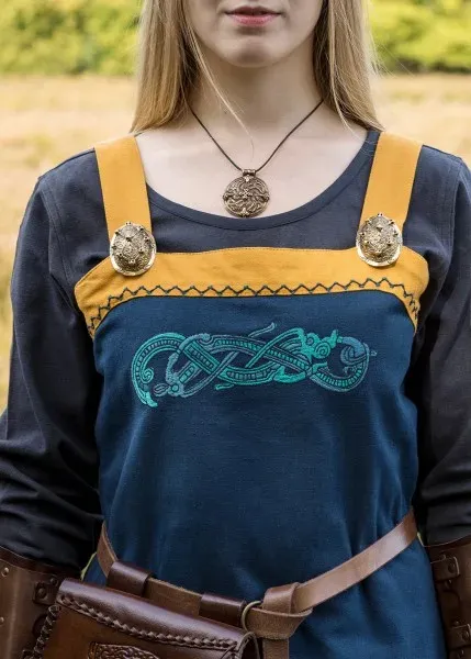 La Bottega di Merlino sopraveste grembiule ricamo Sopraveste cotone blu senape