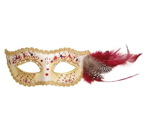 Guirca Maschera Bianca Piuma Rosa maschera veneziana