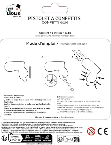 P'tit Clown 23408 Pistola coriandoli 4 pezzi