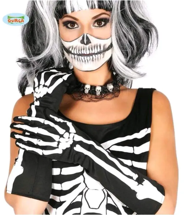 Fiestas Guirca guanti scheletro adulti unisex lunghi neri