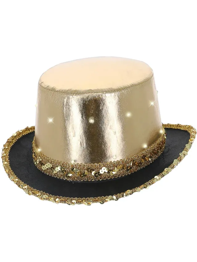 Smiffys Top Hat cilindro oro LED luminoso Capodanno