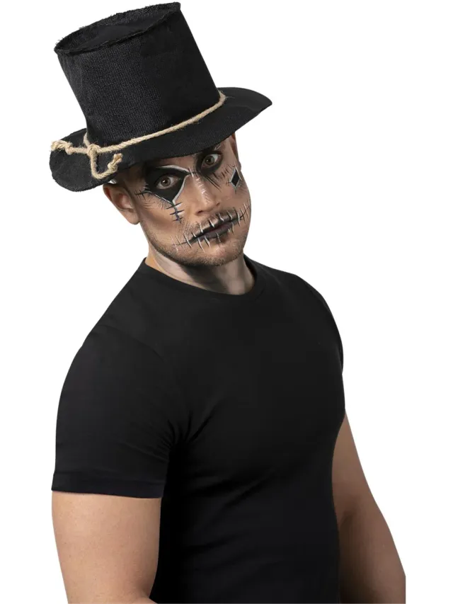 Smiffys Burlap Scarecrow cappello cilindro nero iuta