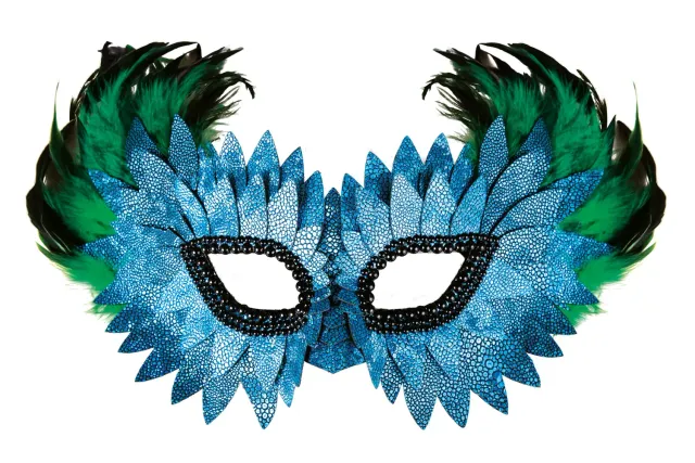 P'tit Clown 23387 lupo maschera piume scaglie blu lusso