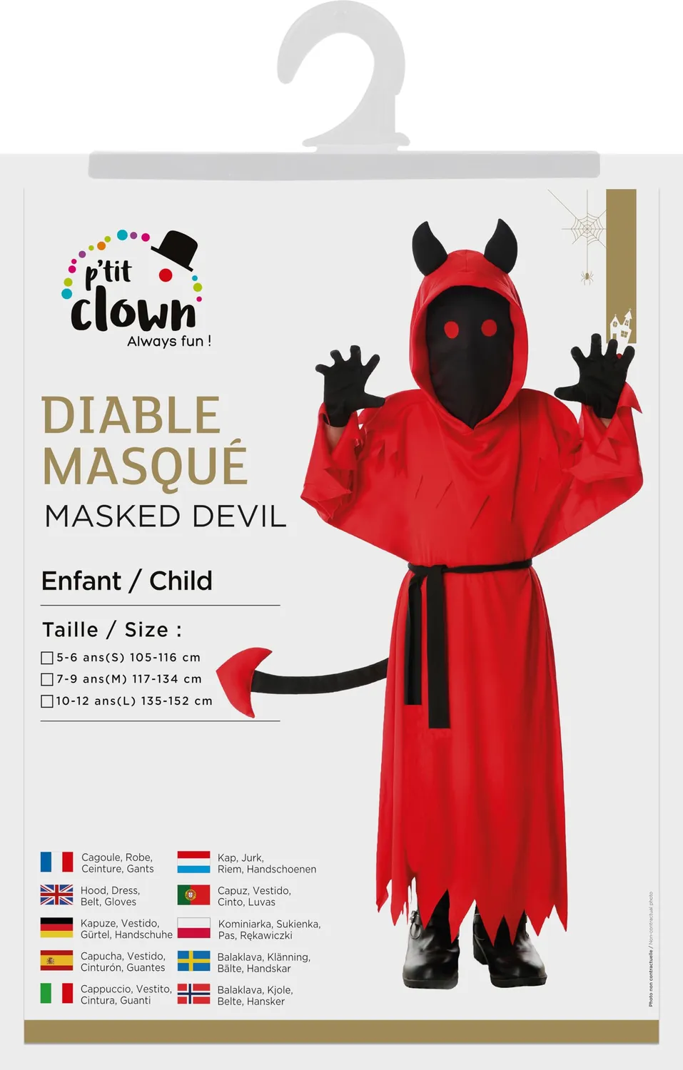 P'tit Clown Costume Diavolo Bambino Travestimento Rosso Mascherato