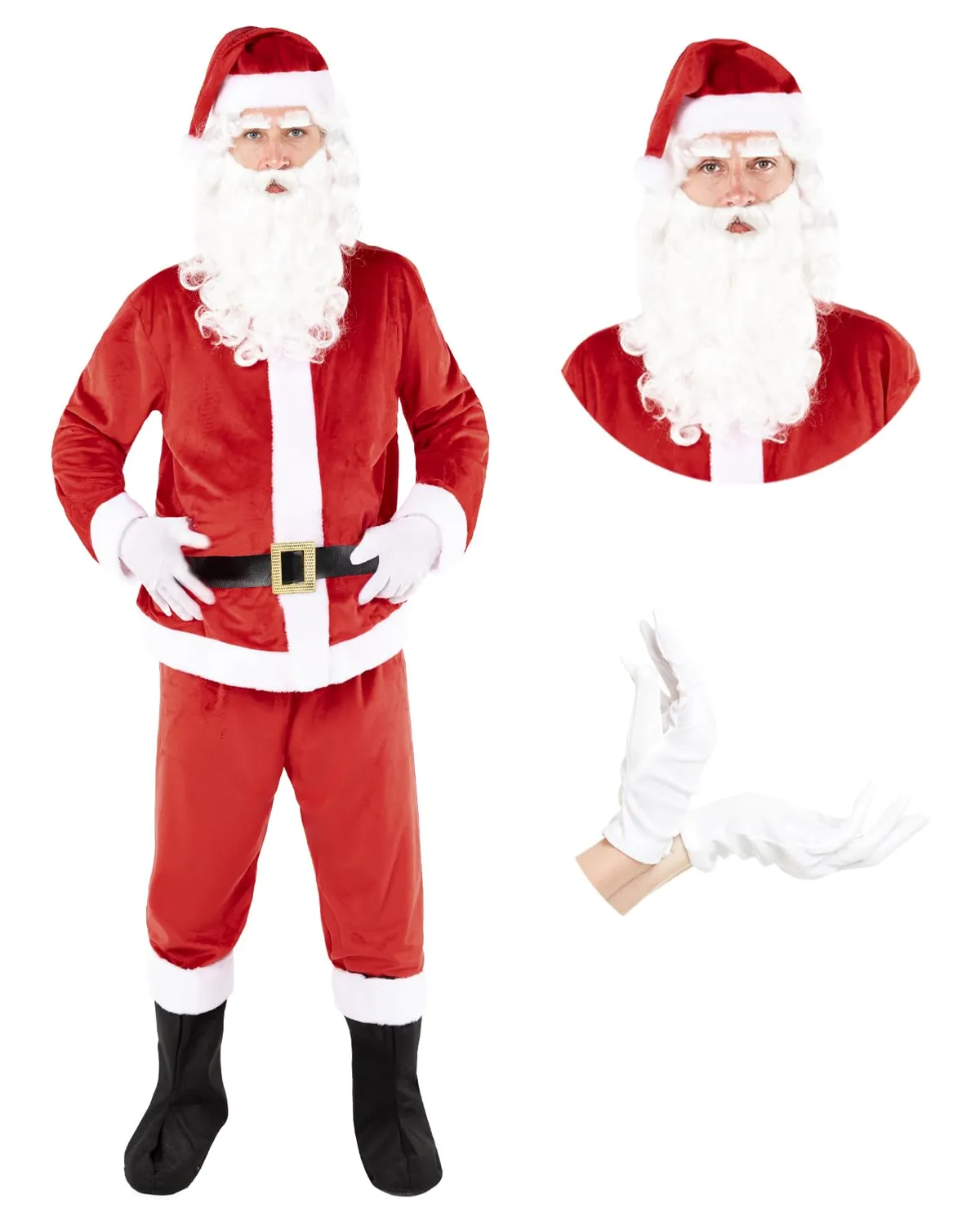 Funidelia Babbo Natale con Barba e Guanti costume uomo M rosso
