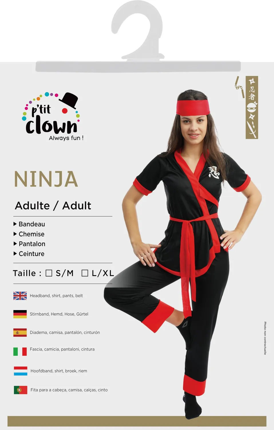 P'tit Clown Costume Ninja Donna Nero-Rosso L-XL