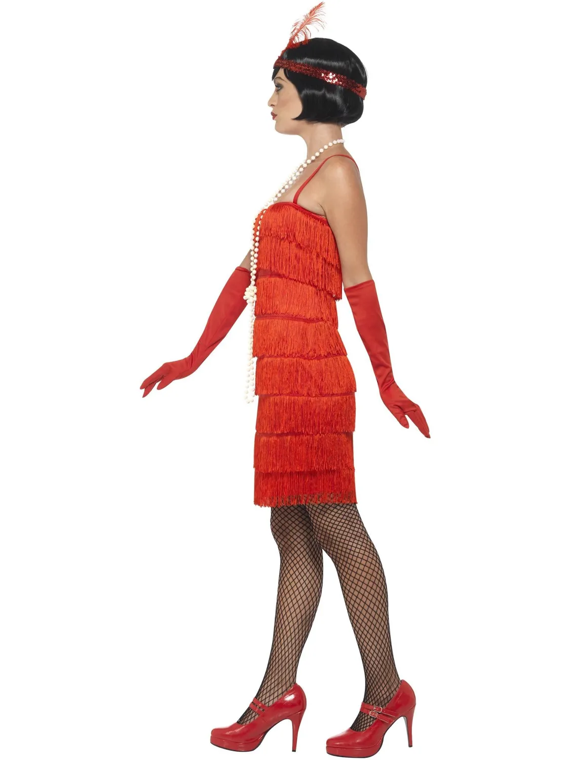 Smiffys Flapper Costume vestito rosso frange anni 20