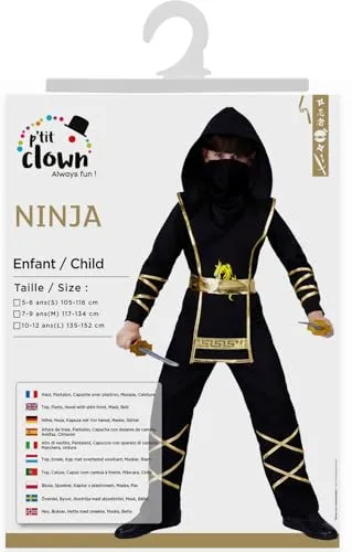 P'tit Clown costume ninja bambino 10-12 anni nero rosso