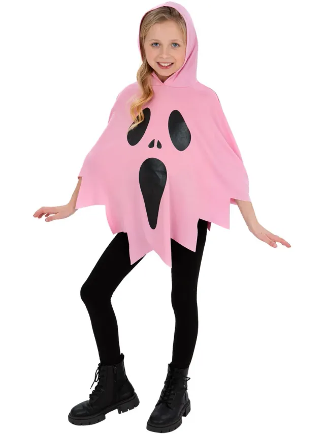 Smiffys Pink Ghost poncho fantasma bambina rosa con cappuccio