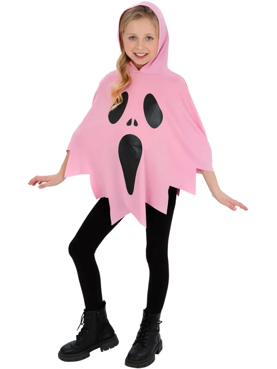 Smiffys Pink Ghost poncho fantasma bambina rosa con cappuccio