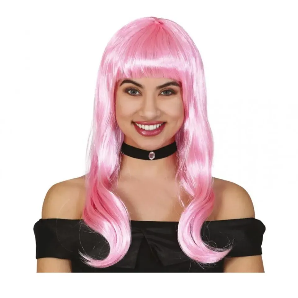 Fiestas Guirca Melena Rosa parrucca adulto lunga rosa
