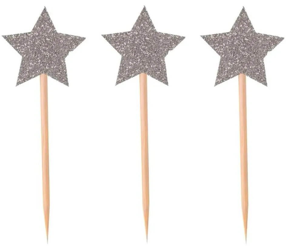 P'tit Clown re22730 stecchini torta 12 pz stelle argento glitter
