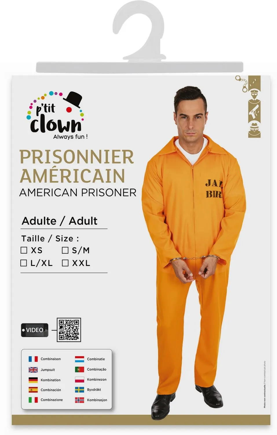 P'tit Clown Costume Prigioniero Americano Adulto L-XL a righe