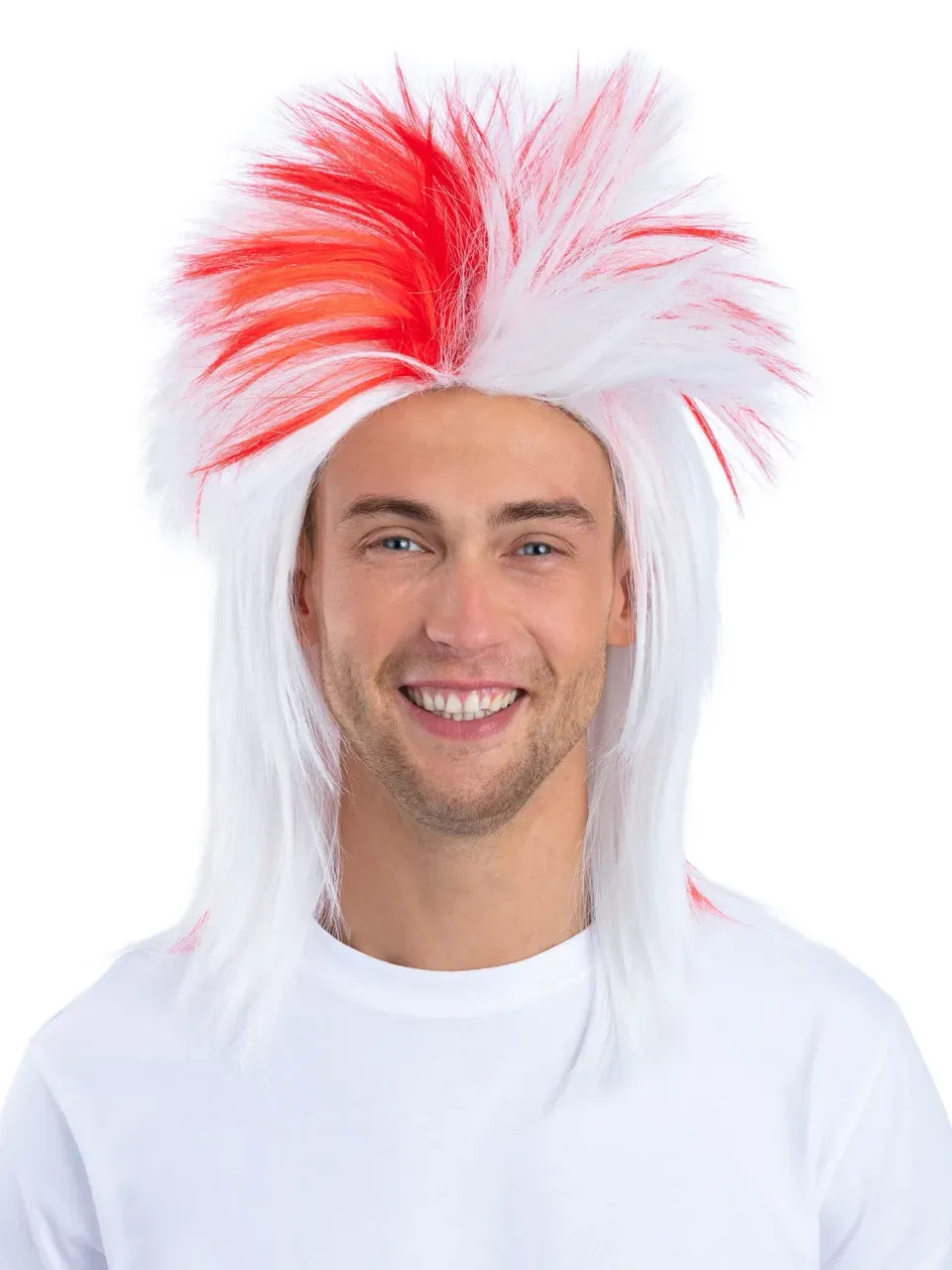 Smiffys England Mullet Parrucca Tifoso Bianco Rossa Adulto