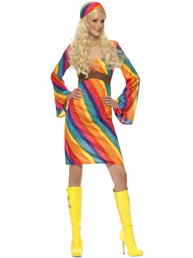 Smiffys Rainbow Hippie costume donna vestito multicolore