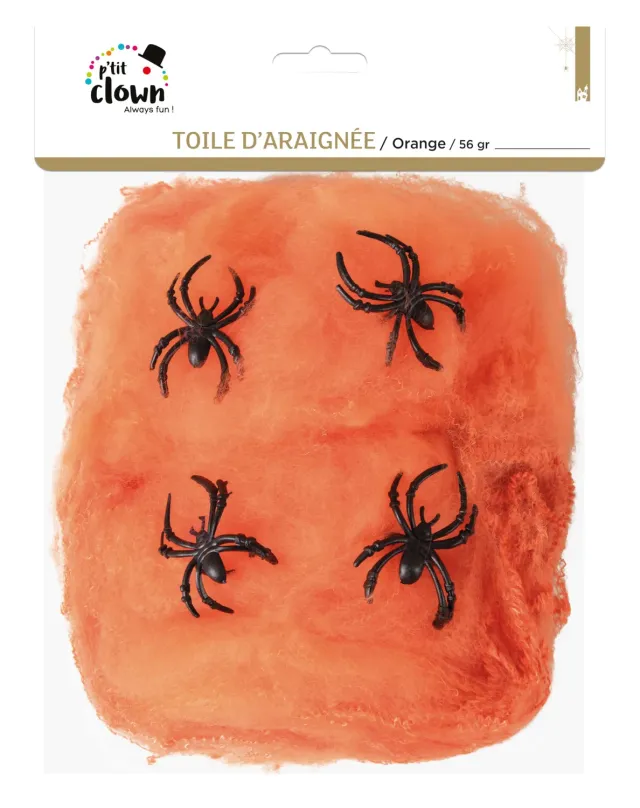P'tit Clown Ragnatela decorazione arancione 4 ragni