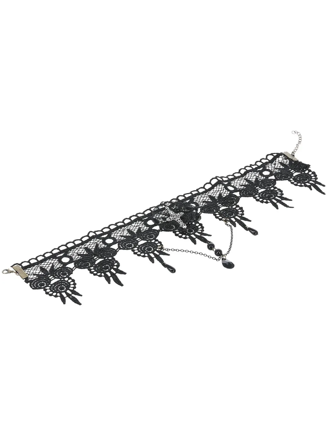 Smiffys Choker Pizzo Nero Gotico Donna con Croce Gioiello
