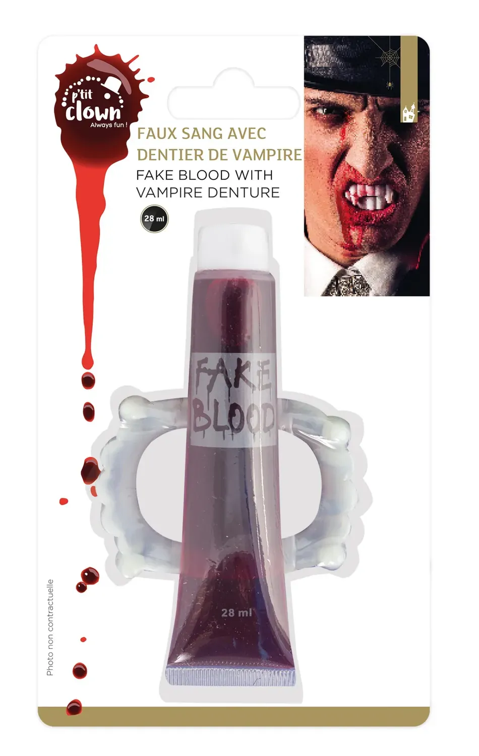 P'tit Clown kit denti vampiro + sangue gel 28 ml